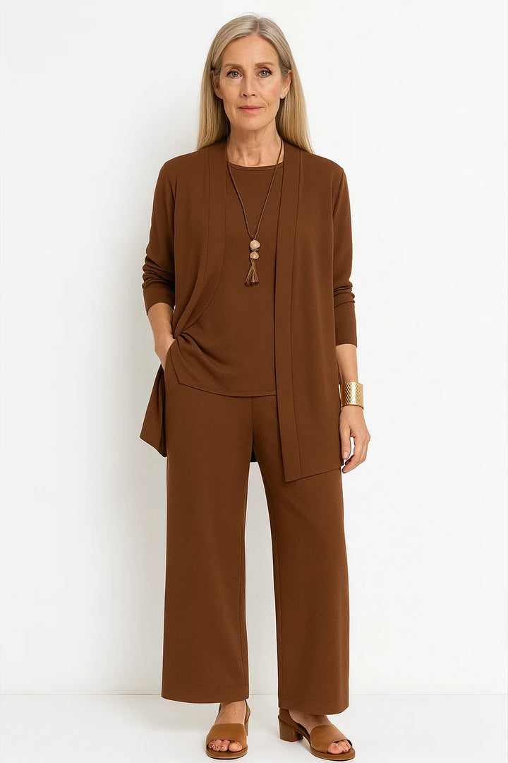 Women's 3-Piece Knit Cardigan, Tank and Wide-Leg Trouser Set