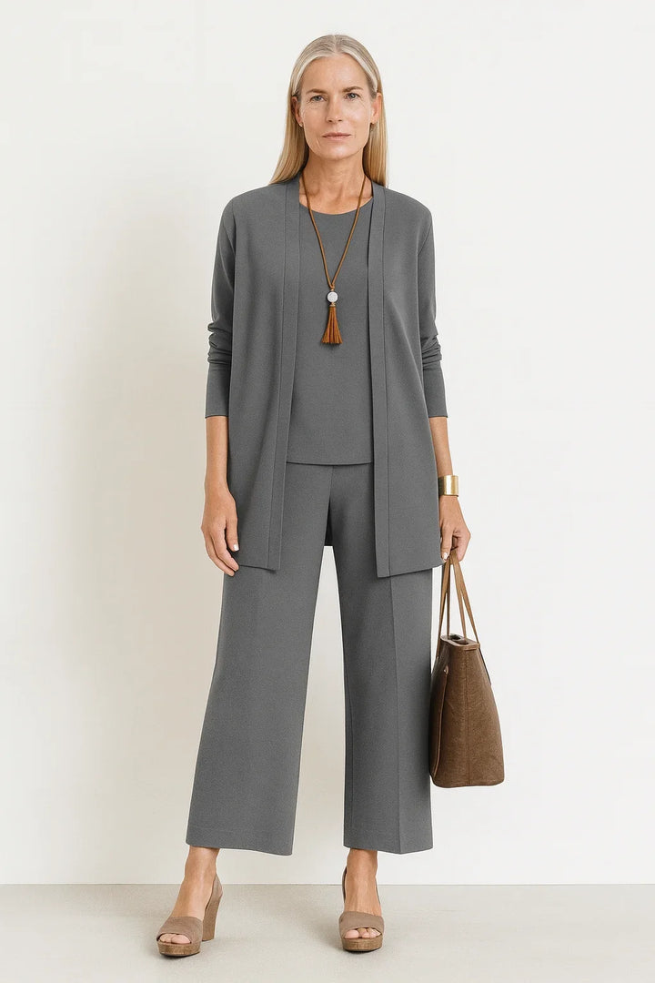 Women's 3-Piece Knit Cardigan, Tank and Wide-Leg Trouser Set