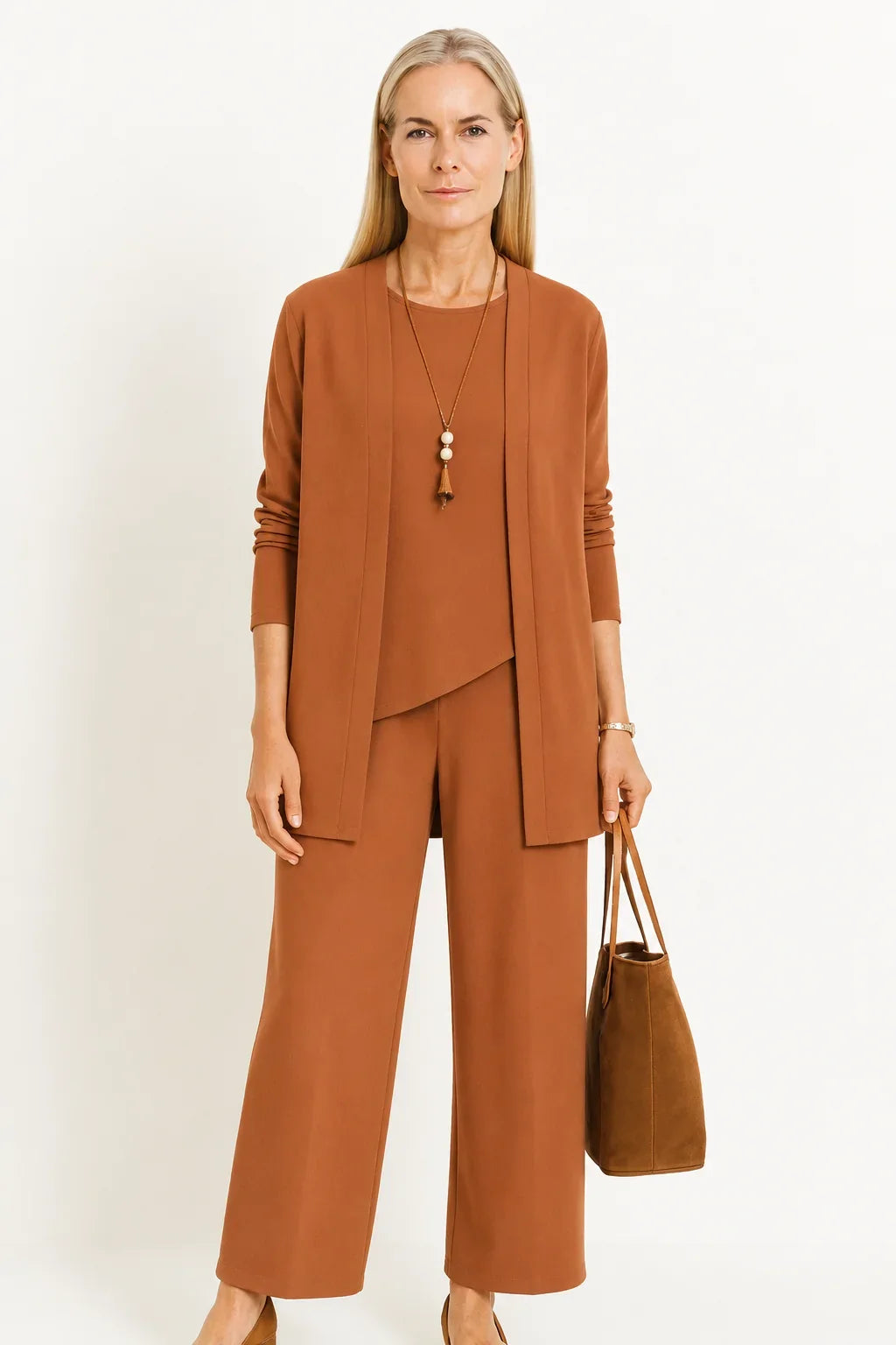 Women's 3-Piece Knit Cardigan, Tank and Wide-Leg Trouser Set