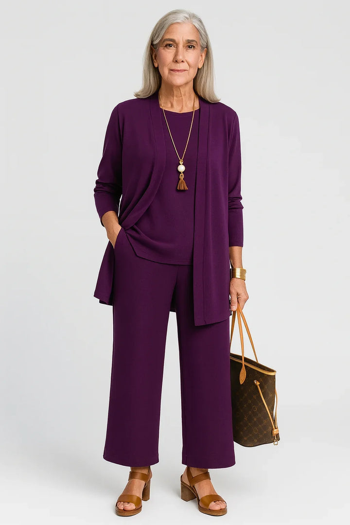 Women's 3-Piece Knit Cardigan, Tank and Wide-Leg Trouser Set