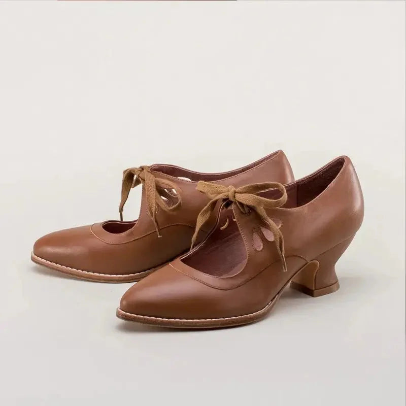 Mary Jane Pumps with Cut-Out Lace-Up Ties