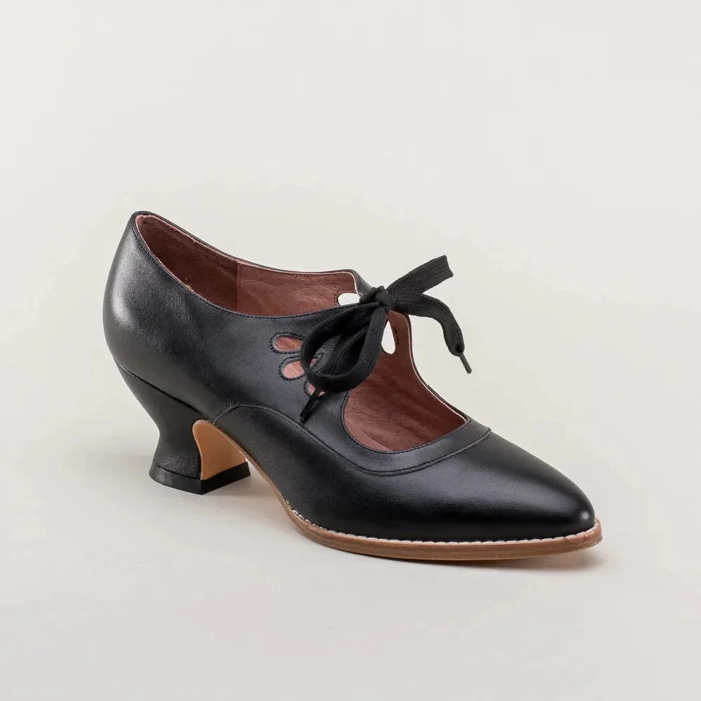 Mary Jane Pumps with Cut-Out Lace-Up Ties