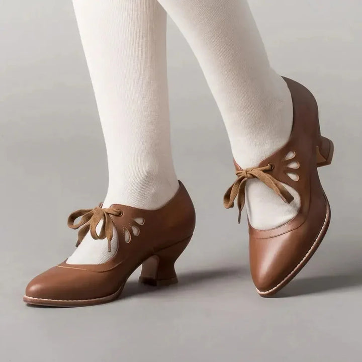 Mary Jane Pumps with Cut-Out Lace-Up Ties