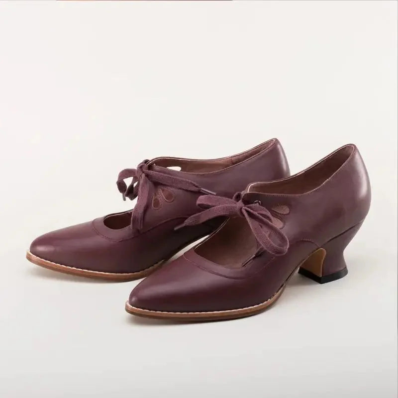 Mary Jane Pumps with Cut-Out Lace-Up Ties