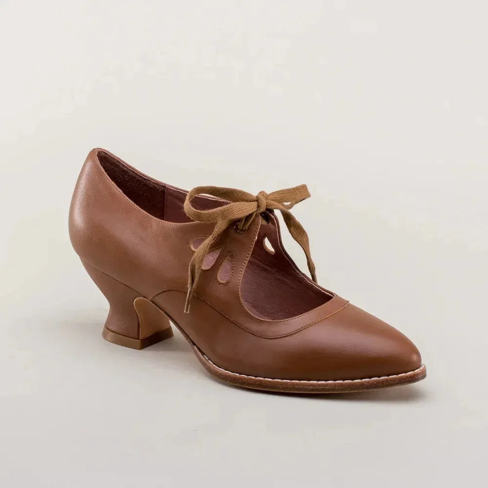 Mary Jane Pumps with Cut-Out Lace-Up Ties
