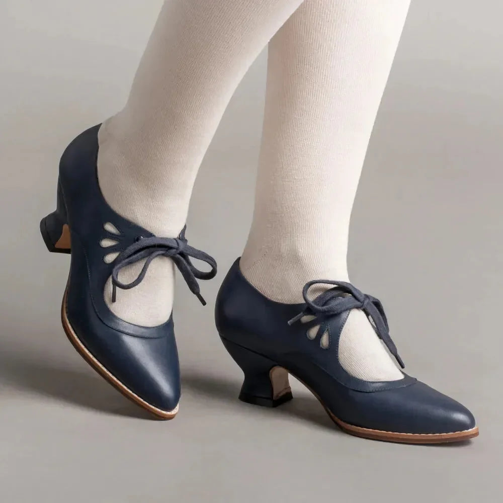 Mary Jane Pumps with Cut-Out Lace-Up Ties