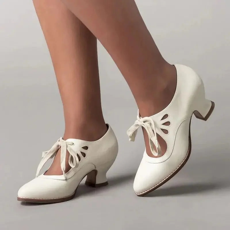 Mary Jane Pumps with Cut-Out Lace-Up Ties