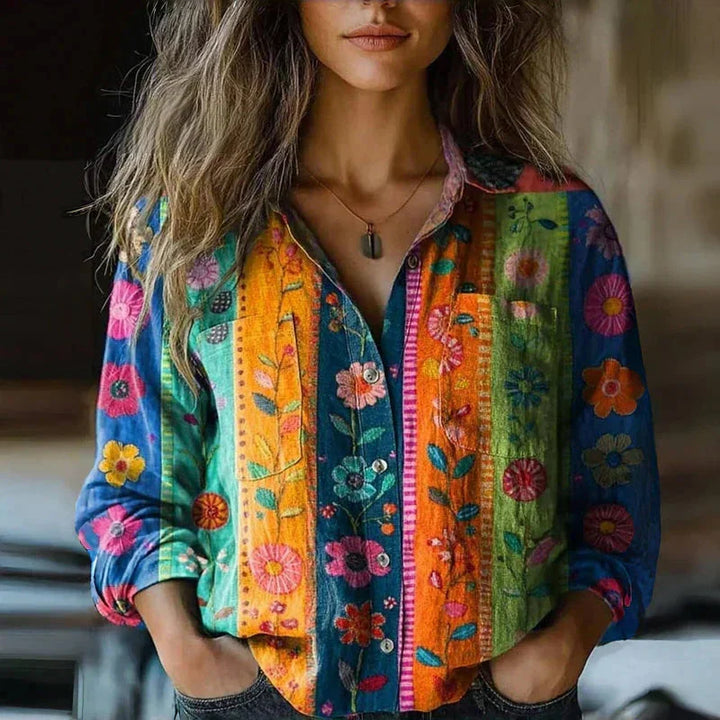 Bohemian Patterned Relaxed-Fit Blouse