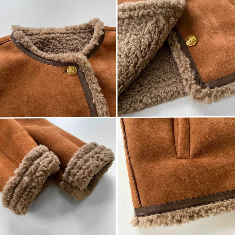 Brown Faux Suede Shearling Aviator Jacket
