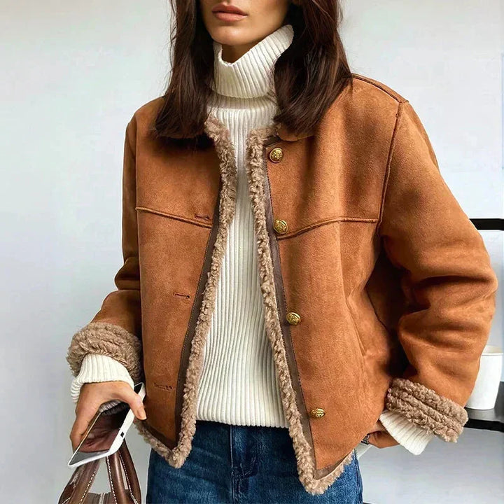 Brown Faux Suede Shearling Aviator Jacket