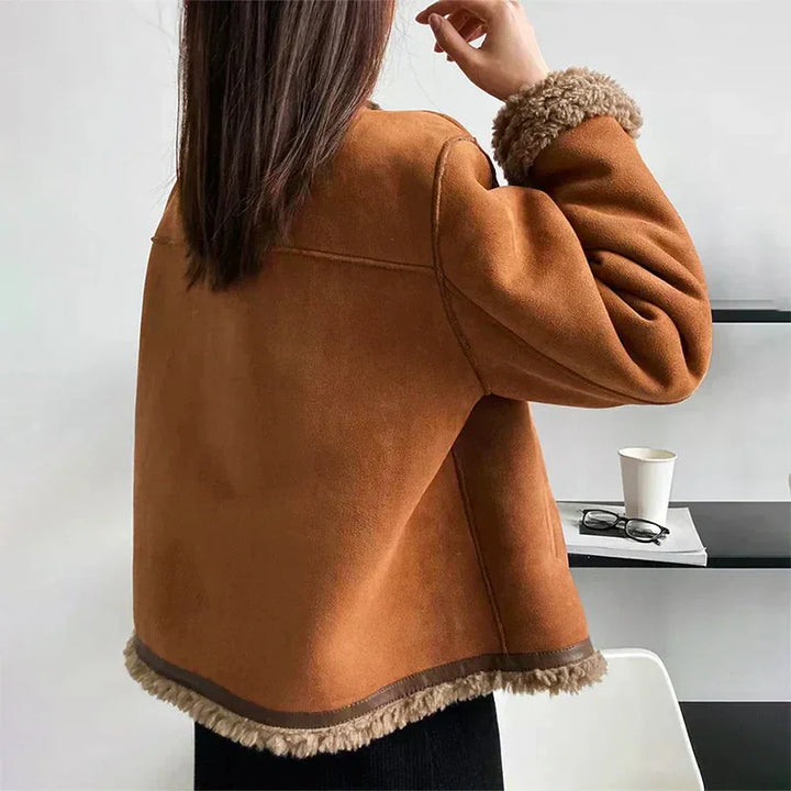 Brown Faux Suede Shearling Aviator Jacket