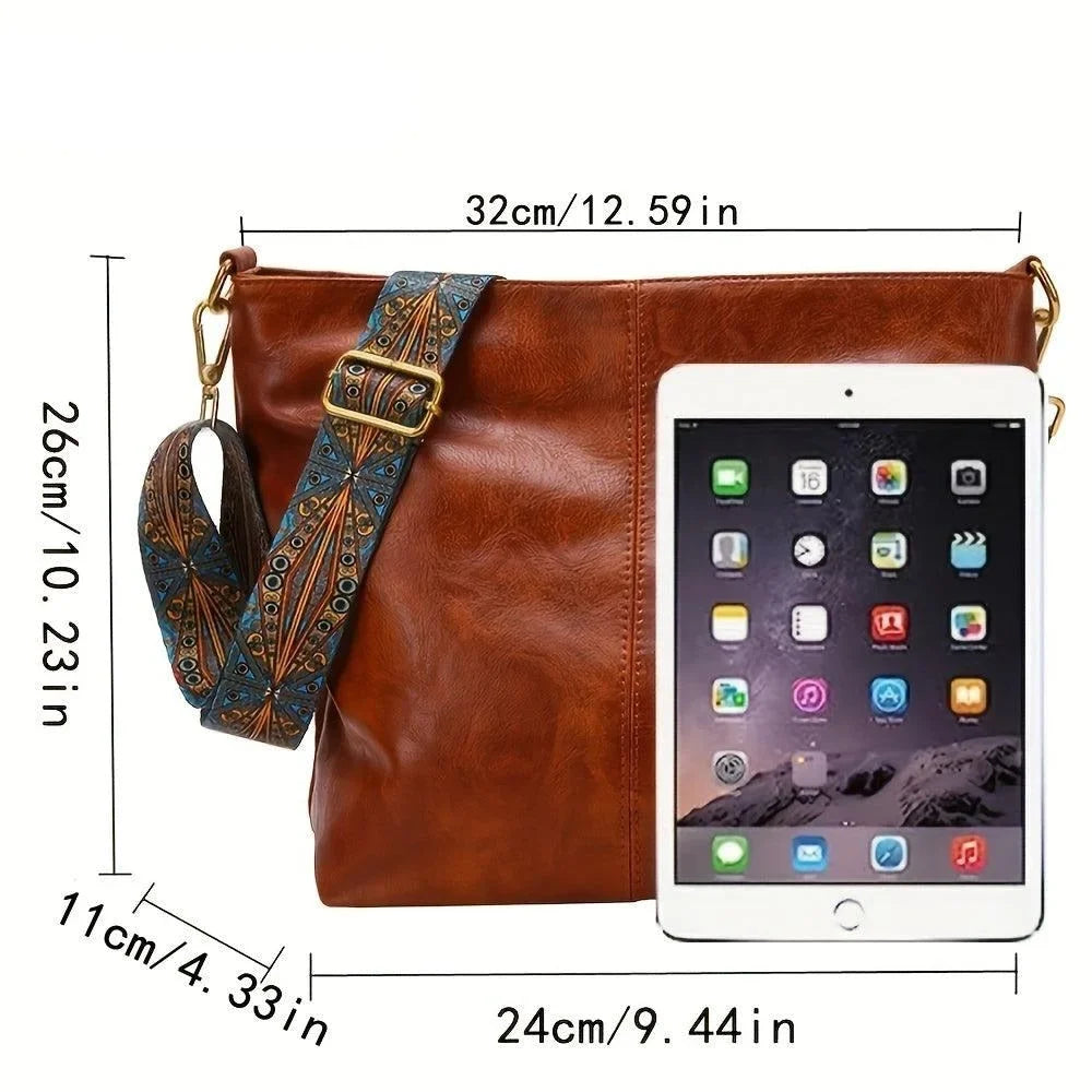 Faux Leather Hobo Bag with Bohemian Strap