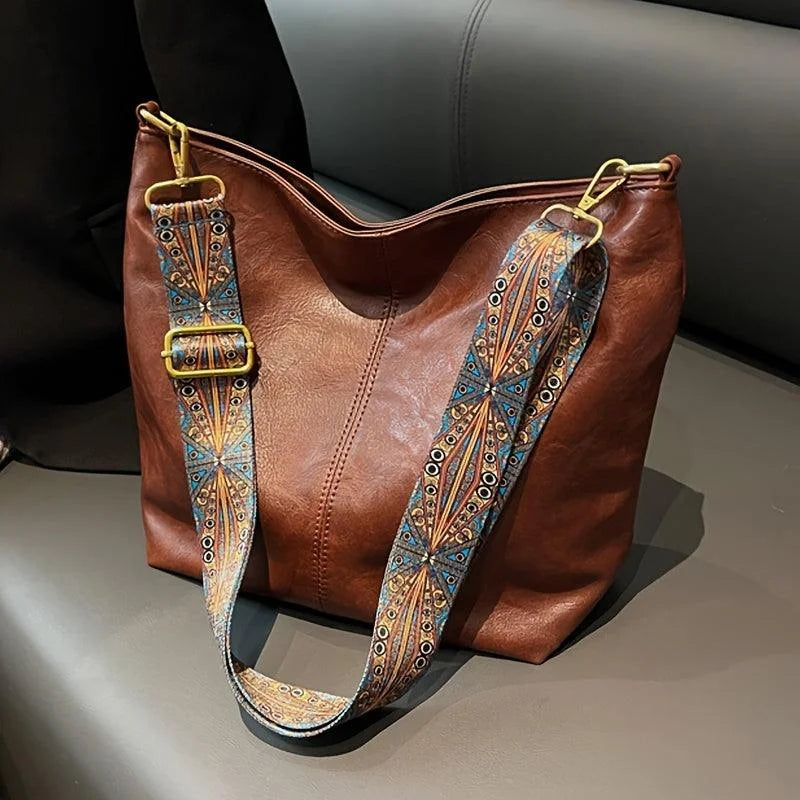 Faux Leather Hobo Bag with Bohemian Strap