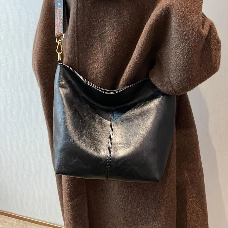 Faux Leather Hobo Bag with Bohemian Strap