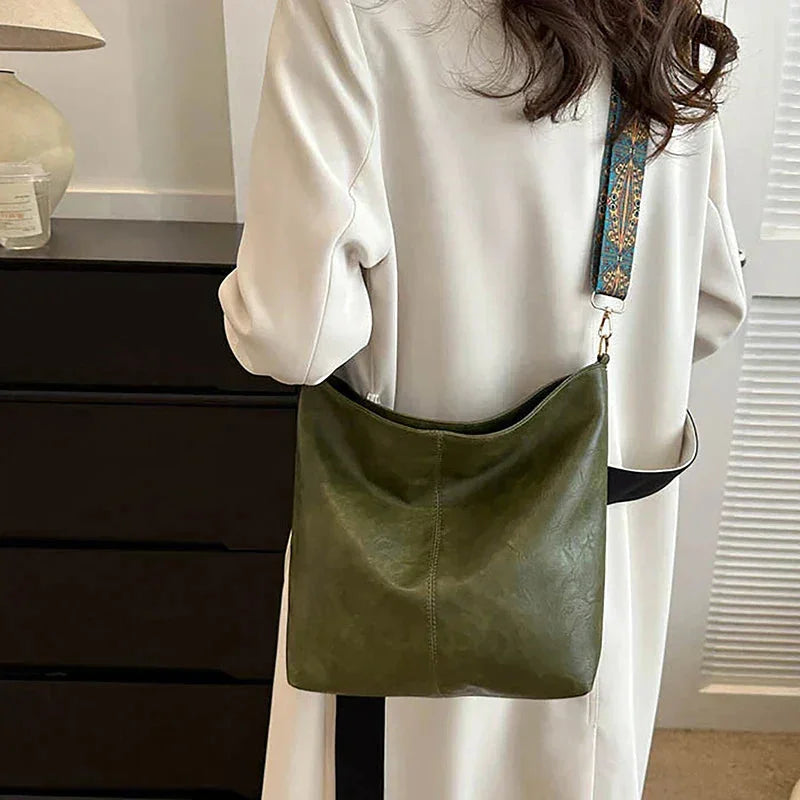 Faux Leather Hobo Bag with Bohemian Strap