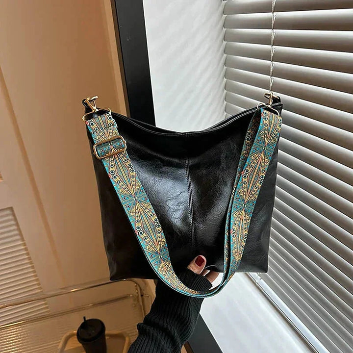 Faux Leather Hobo Bag with Bohemian Strap