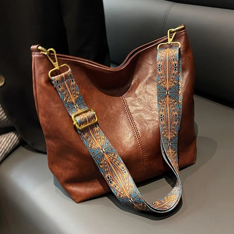 Faux Leather Hobo Bag with Bohemian Strap