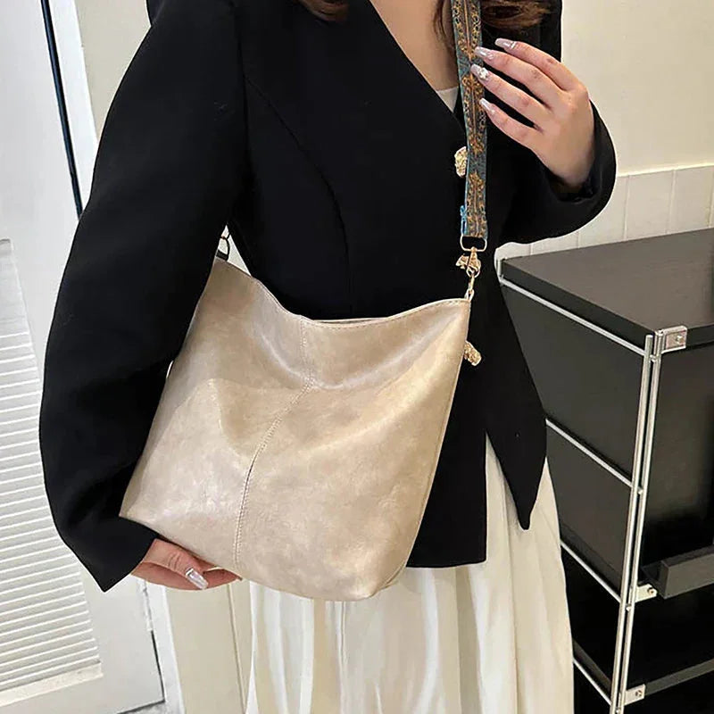 Faux Leather Hobo Bag with Bohemian Strap