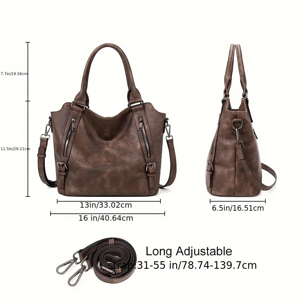 Faux Leather Shoulder Tote Bag