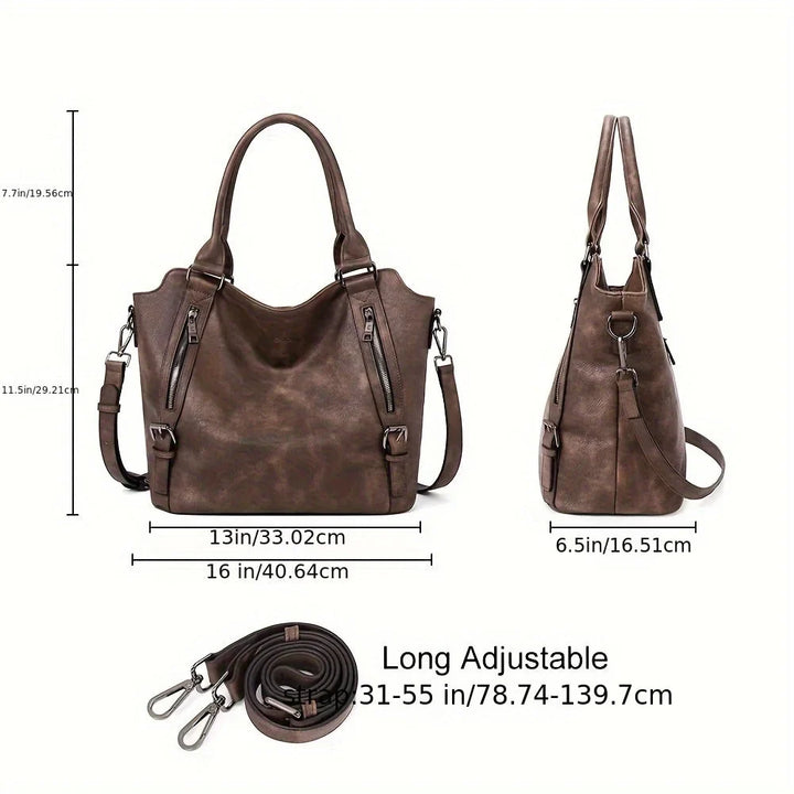 Faux Leather Shoulder Tote Bag
