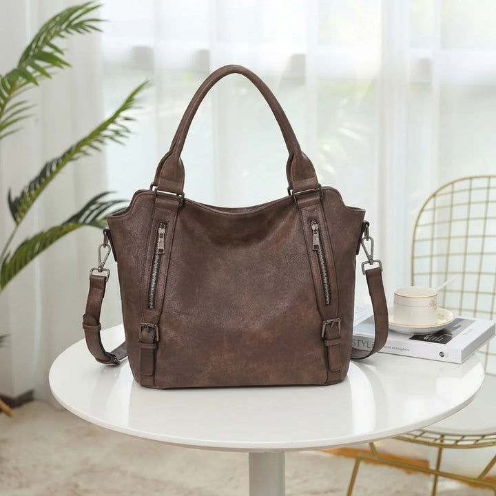 Faux Leather Shoulder Tote Bag