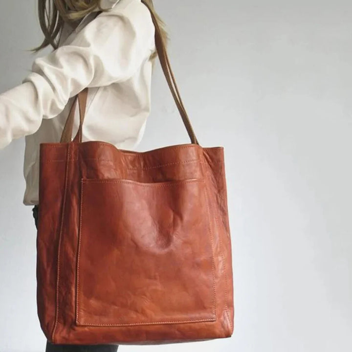 Brown Leather Tote Bag with Magnetic Snap Closure