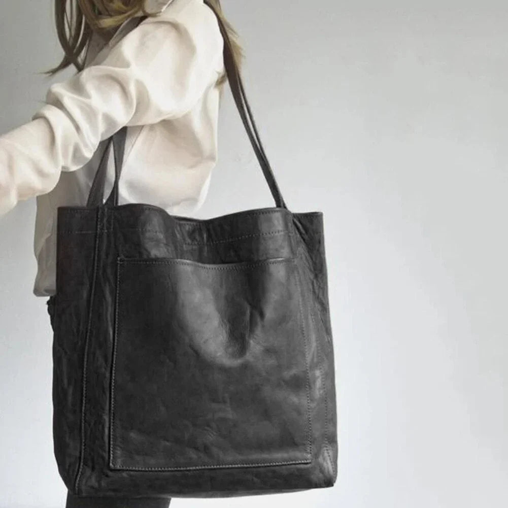 Brown Leather Tote Bag with Magnetic Snap Closure