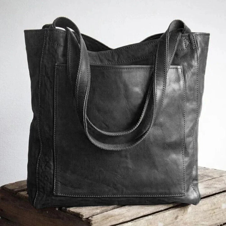 Brown Leather Tote Bag with Magnetic Snap Closure