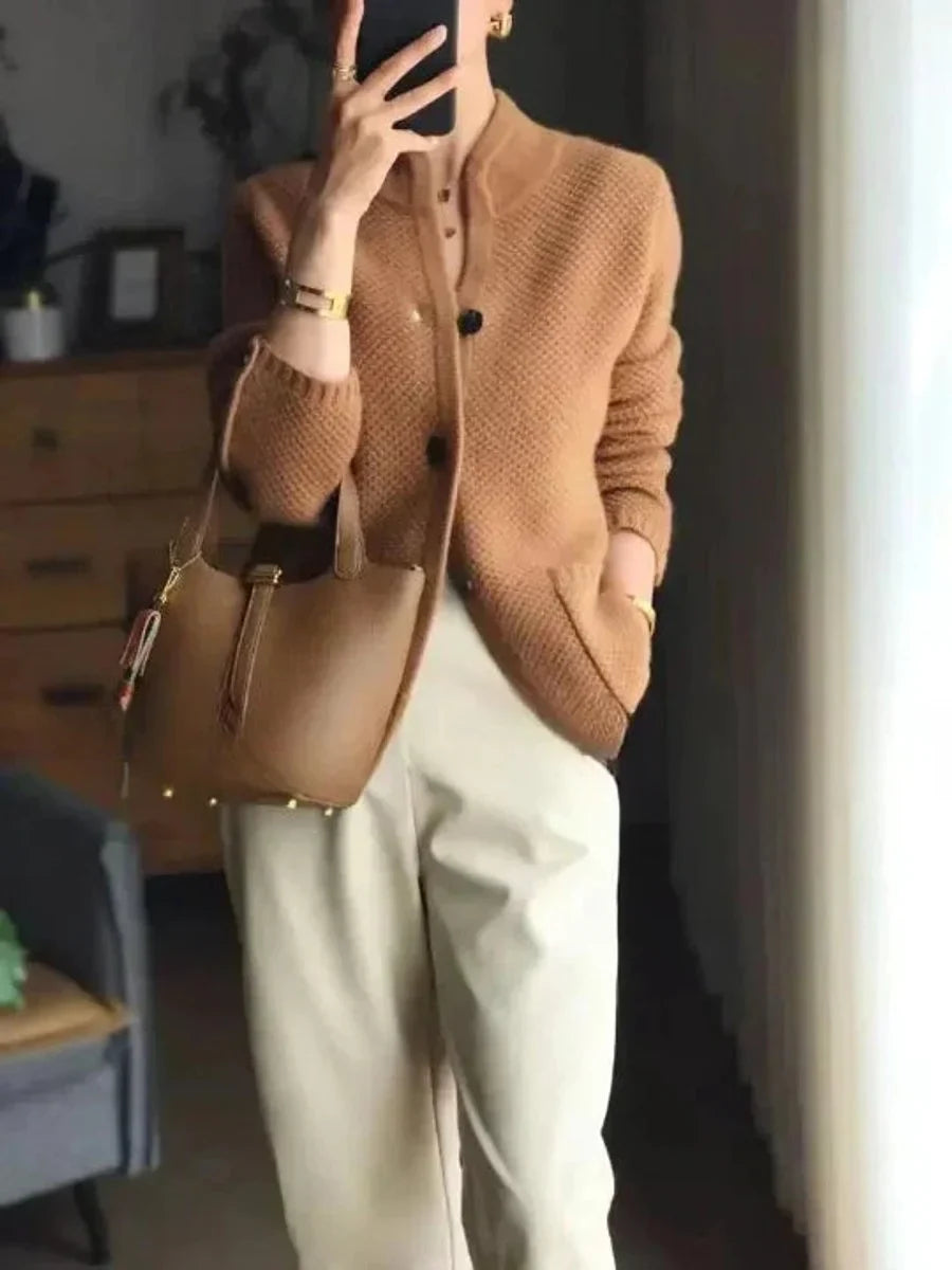 Cashmere Wool Button-Front Knit Cardigan