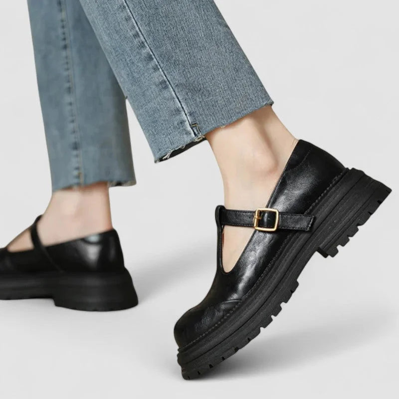Chunky Leather Platform Mary Jane Shoes