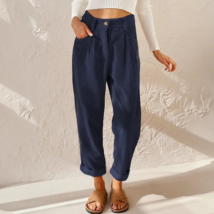 Corduroy High-Waisted Pleated Tapered Trousers
