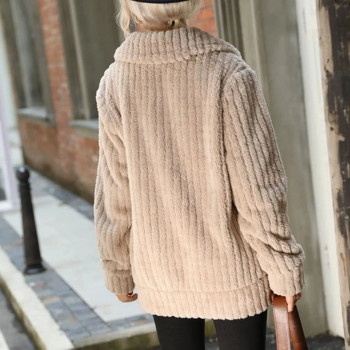 Cosy Fuzzy Fleece Zip-Up Jacket with Wide Collar