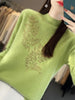 Rhinestone Leaf Pattern Mock Neck Knit Sweater