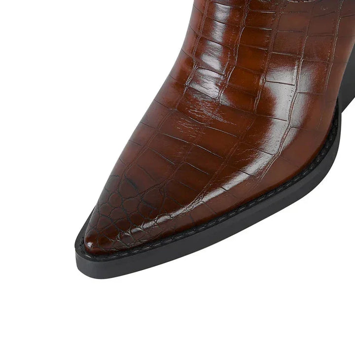 Croc-Embossed Western Ankle Boots