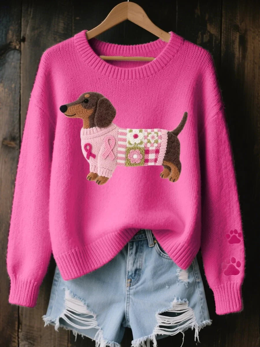 Dachshund Patchwork Crewneck Knit Sweater