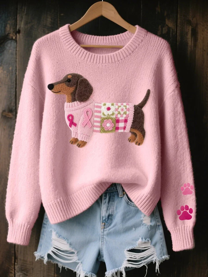 Dachshund Patchwork Crewneck Knit Sweater