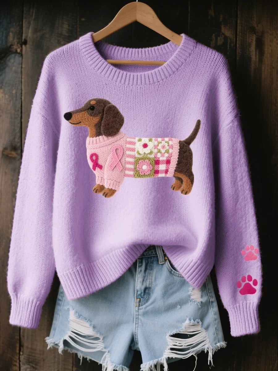 Dachshund Patchwork Crewneck Knit Sweater