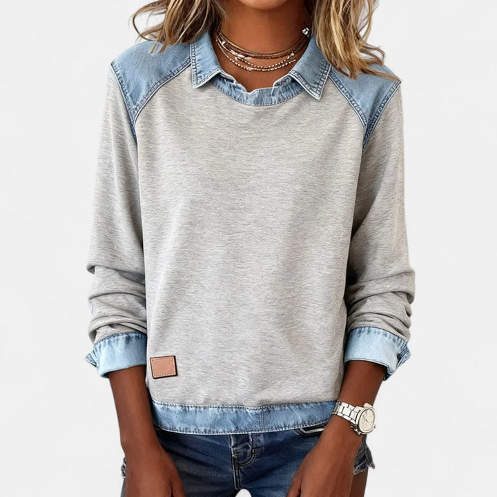 Denim Contrast Raglan Knit Sweater