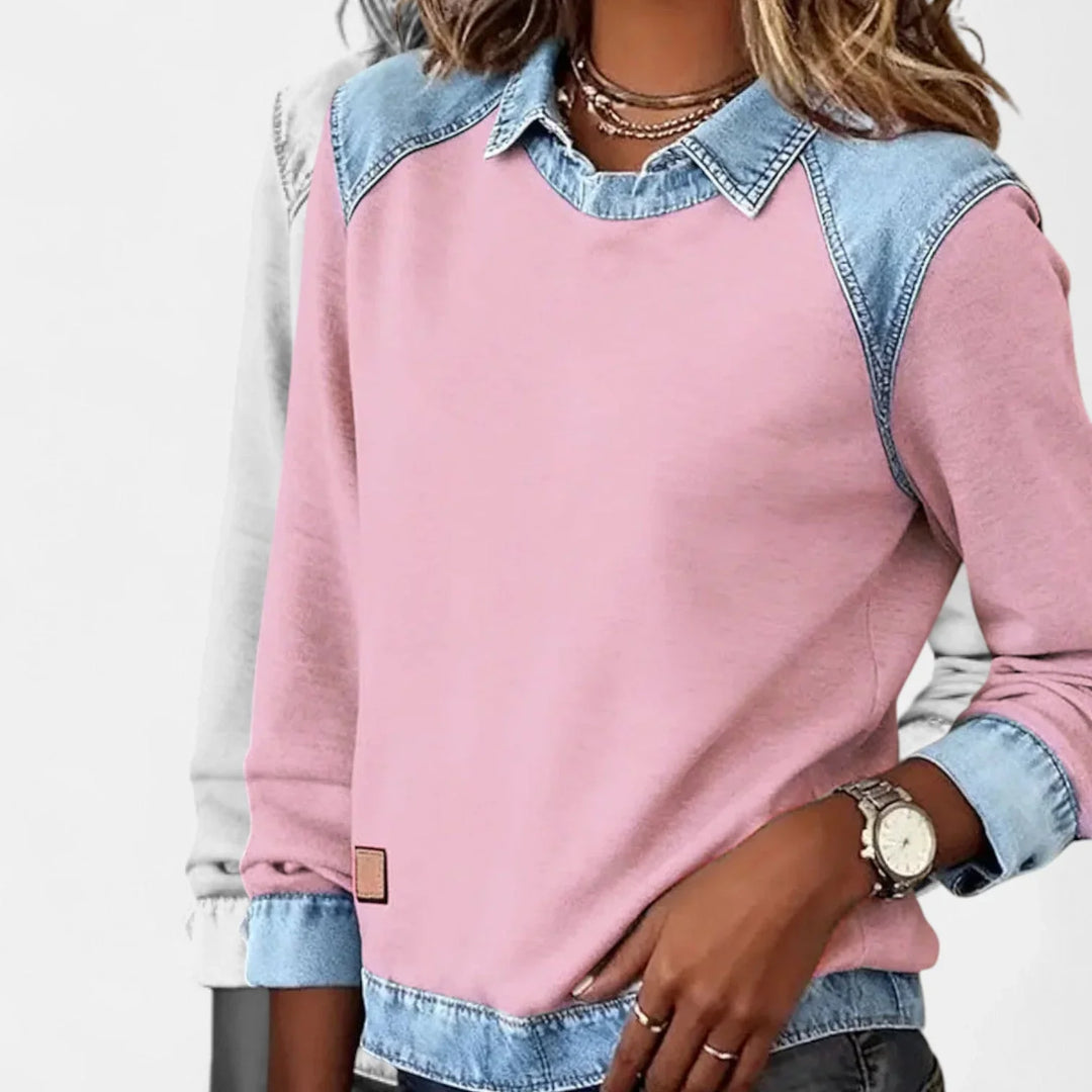 Denim Contrast Raglan Knit Sweater
