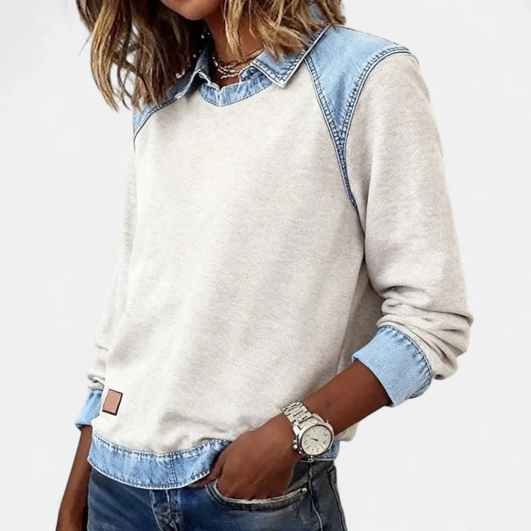 Denim Contrast Raglan Knit Sweater