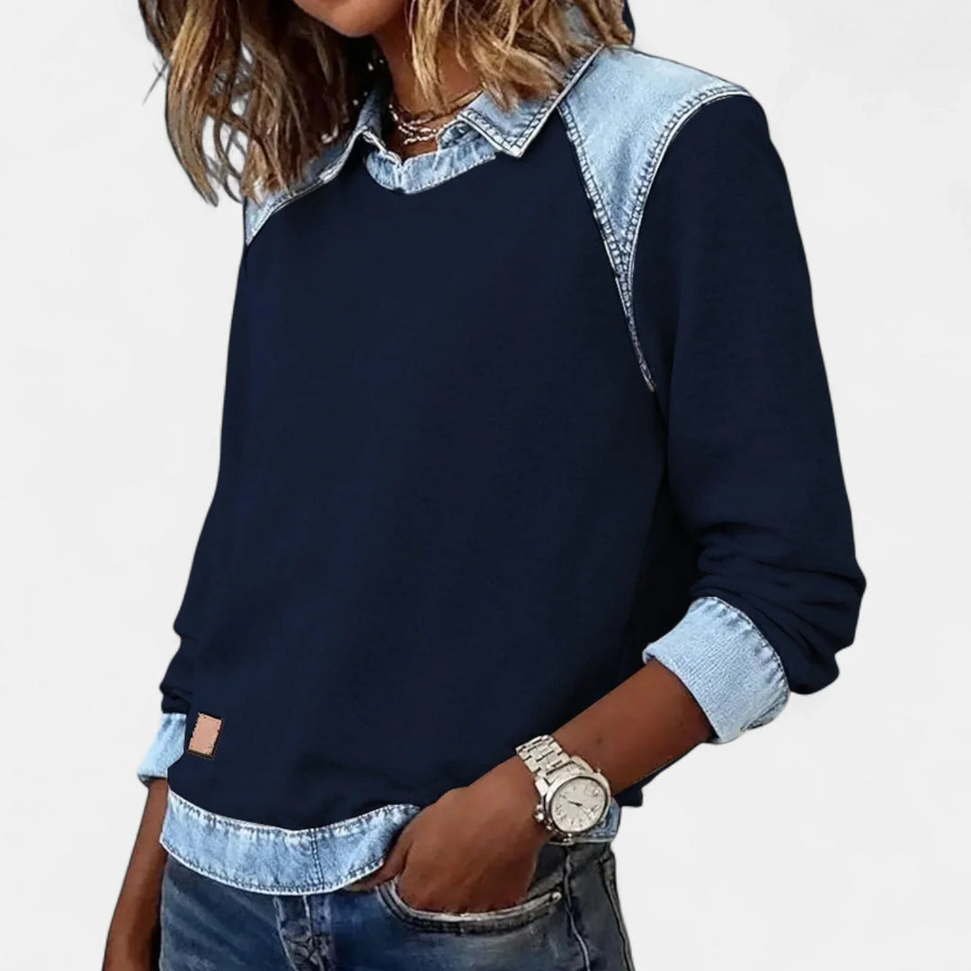 Denim Contrast Raglan Knit Sweater