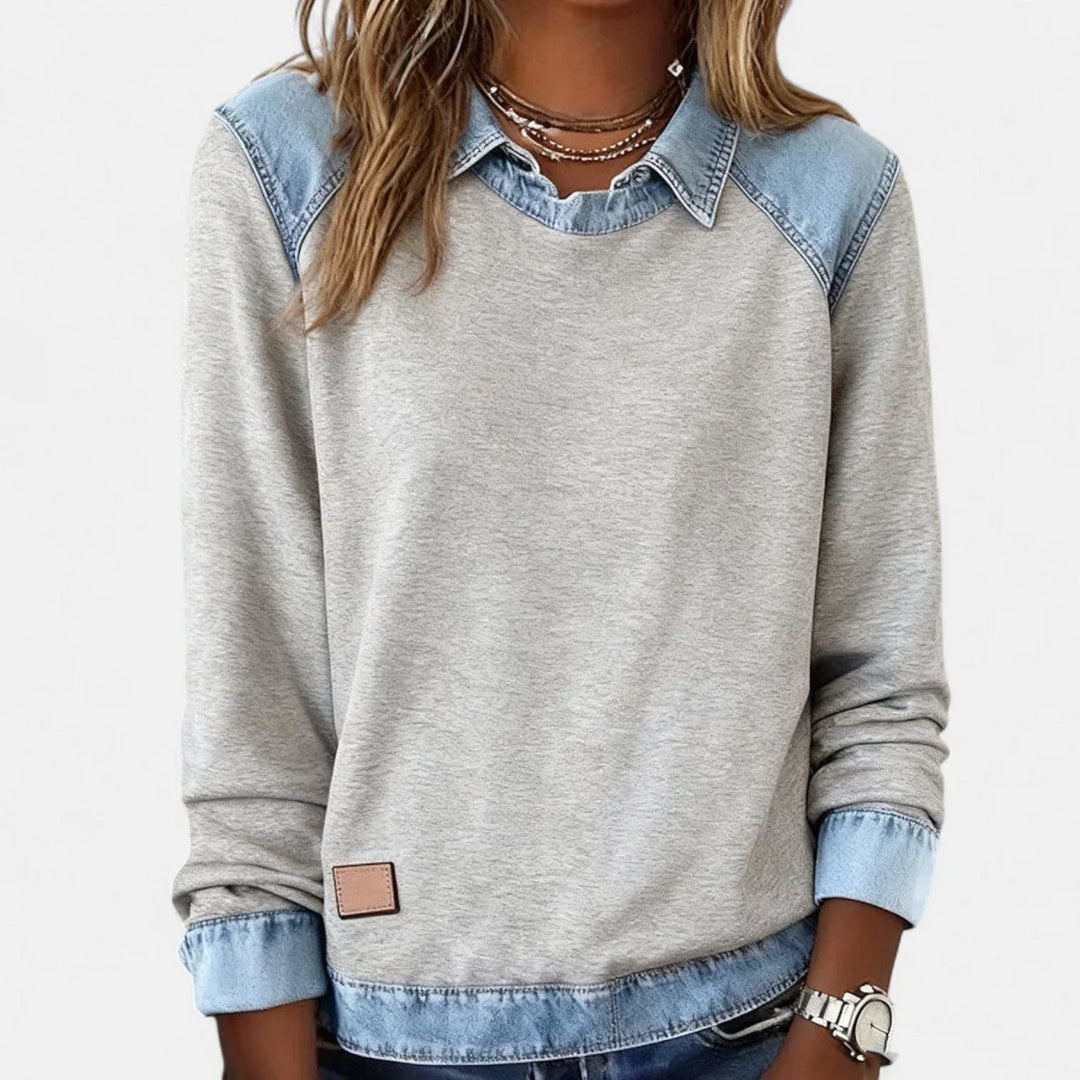 Denim Contrast Raglan Knit Sweater