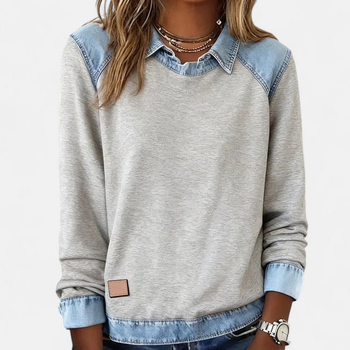 Denim Contrast Raglan Knit Sweater