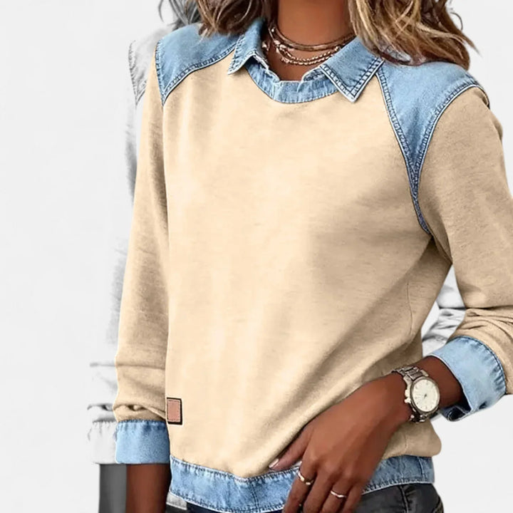 Denim Contrast Raglan Knit Sweater