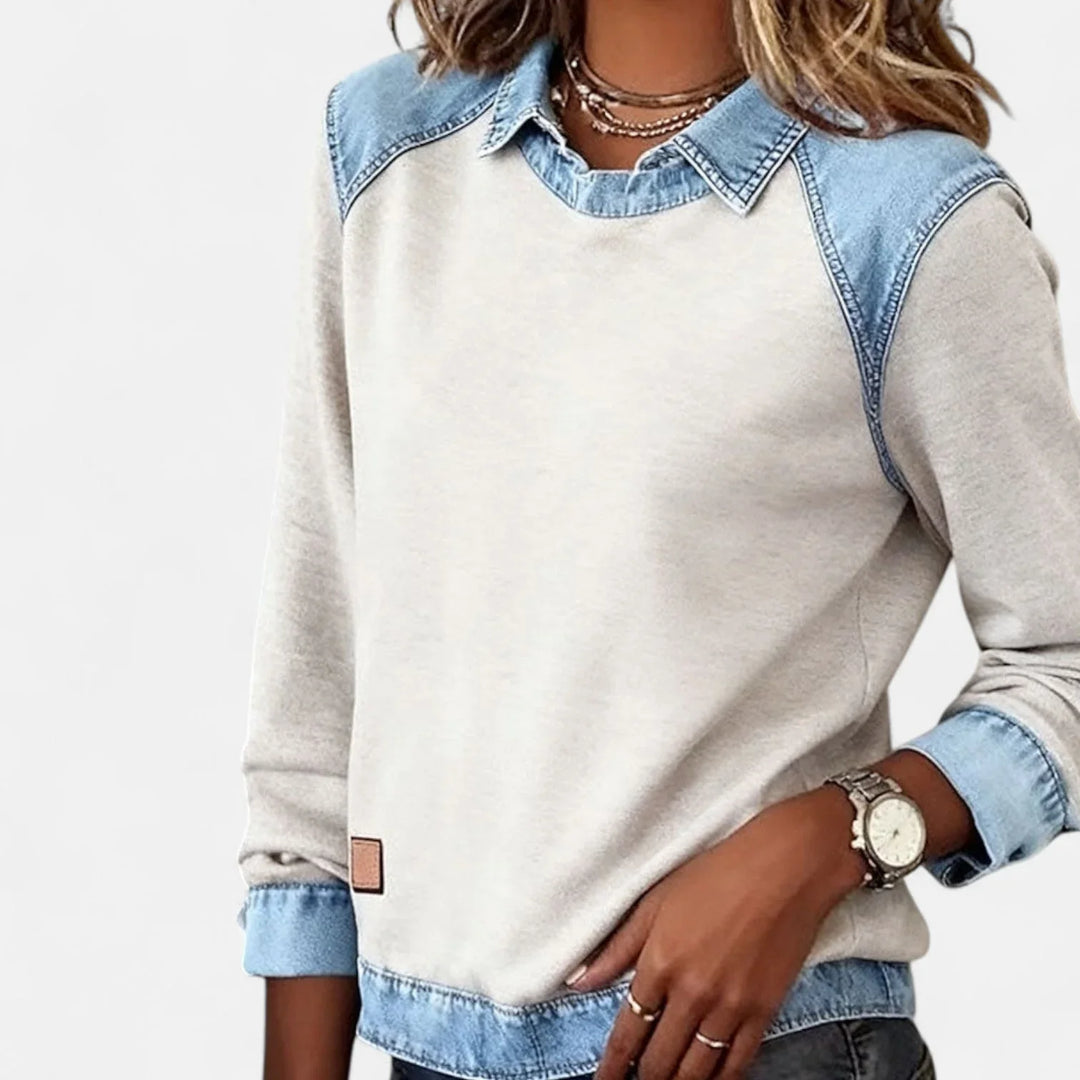 Denim Contrast Raglan Knit Sweater