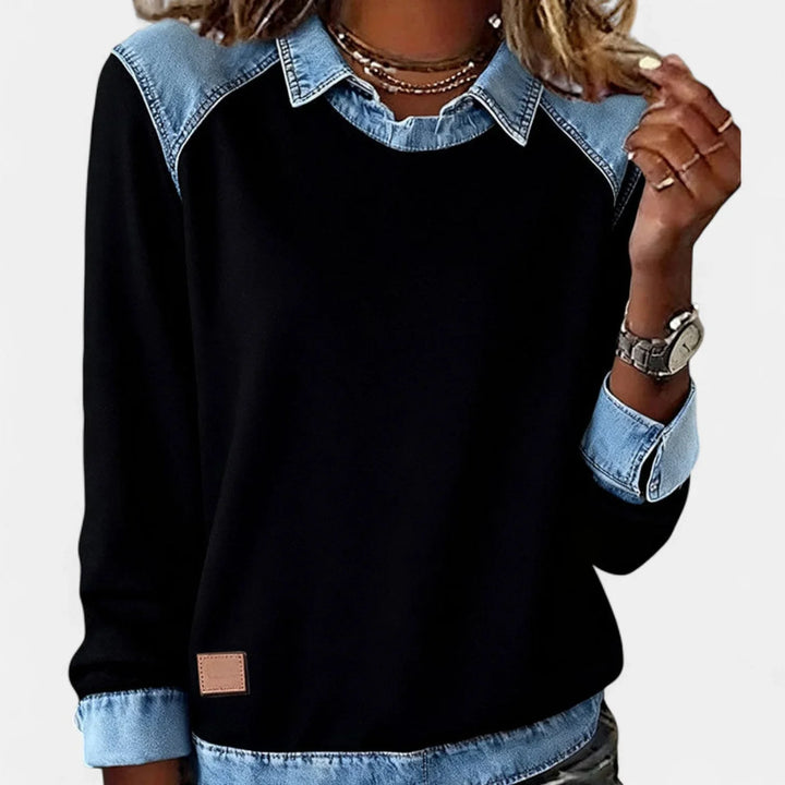 Denim Contrast Raglan Knit Sweater