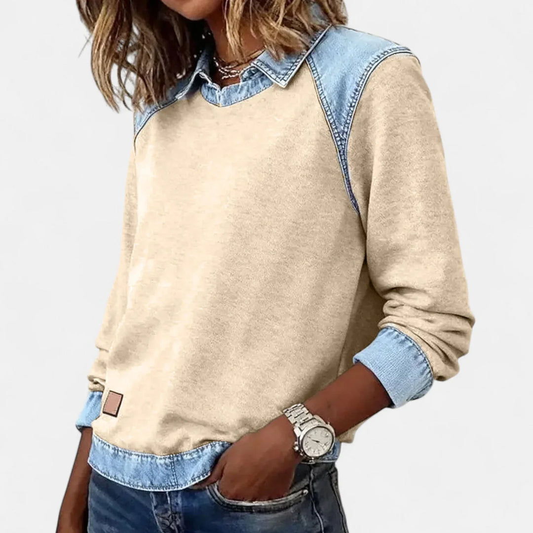 Denim Contrast Raglan Knit Sweater