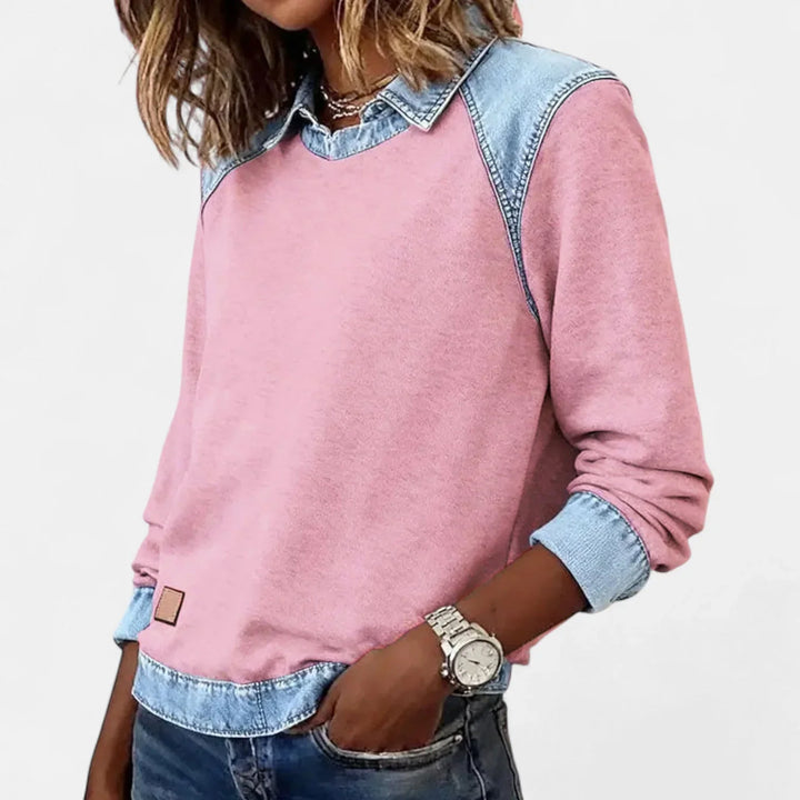 Denim Contrast Raglan Knit Sweater