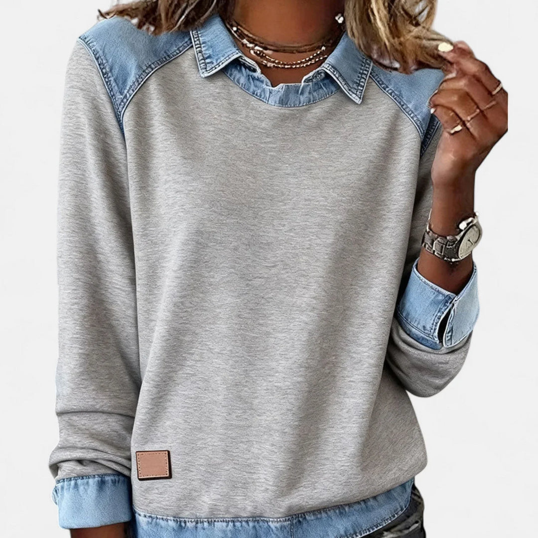 Denim Contrast Raglan Knit Sweater