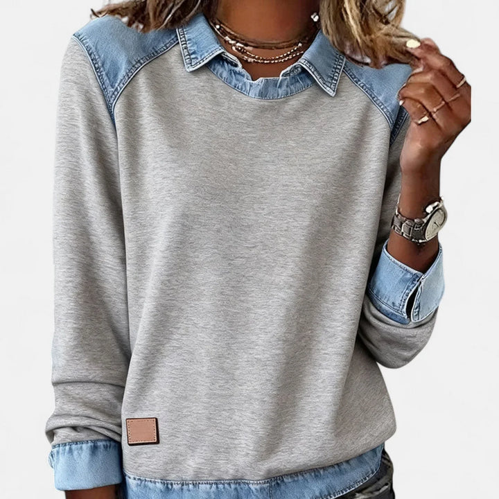 Denim Contrast Raglan Knit Sweater